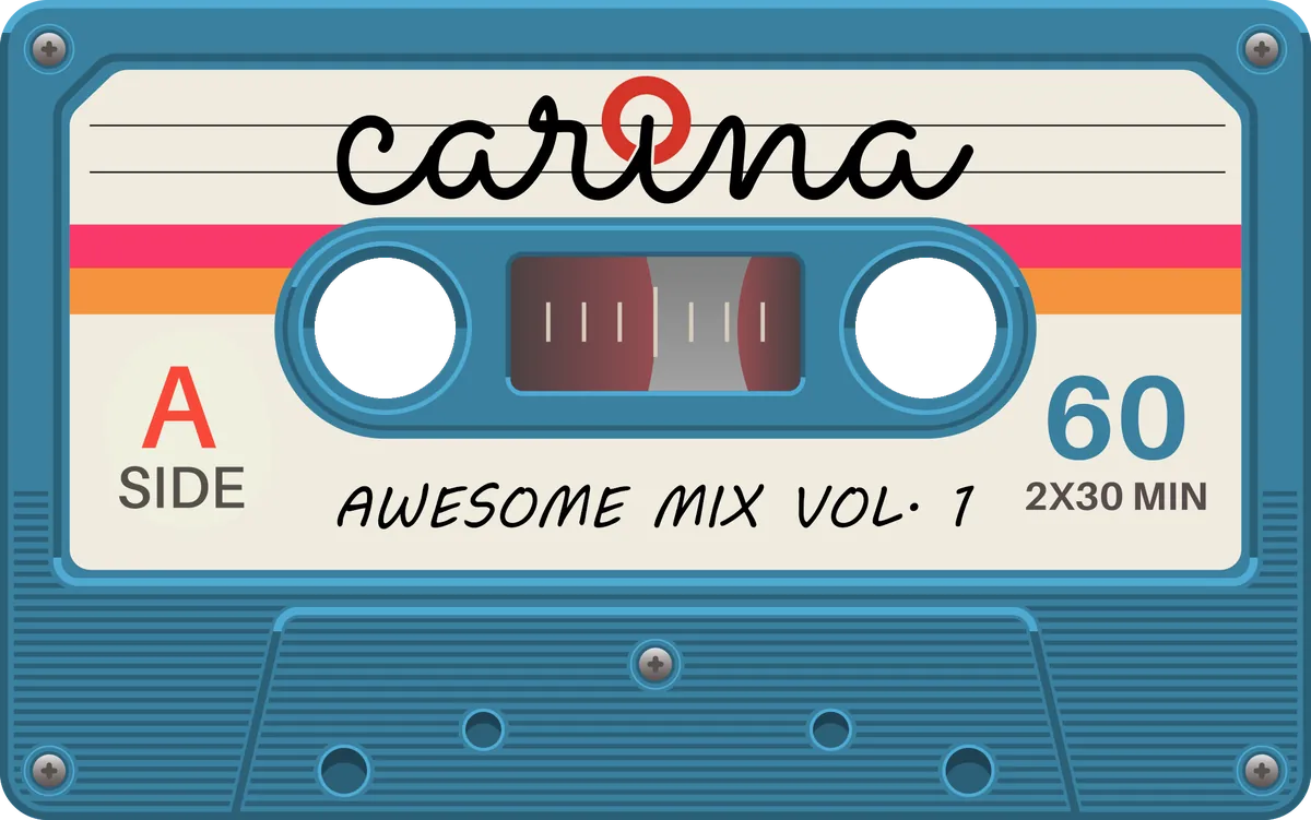 Carina cassette tape illustration labeled Side A, Awesome Mix Vol. 1